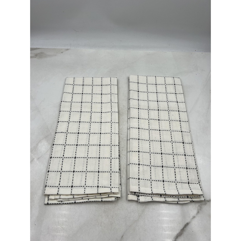 Creative Co-op Cotton Kitchen Tea Towels Set of 2 Black White Grid Check Decor